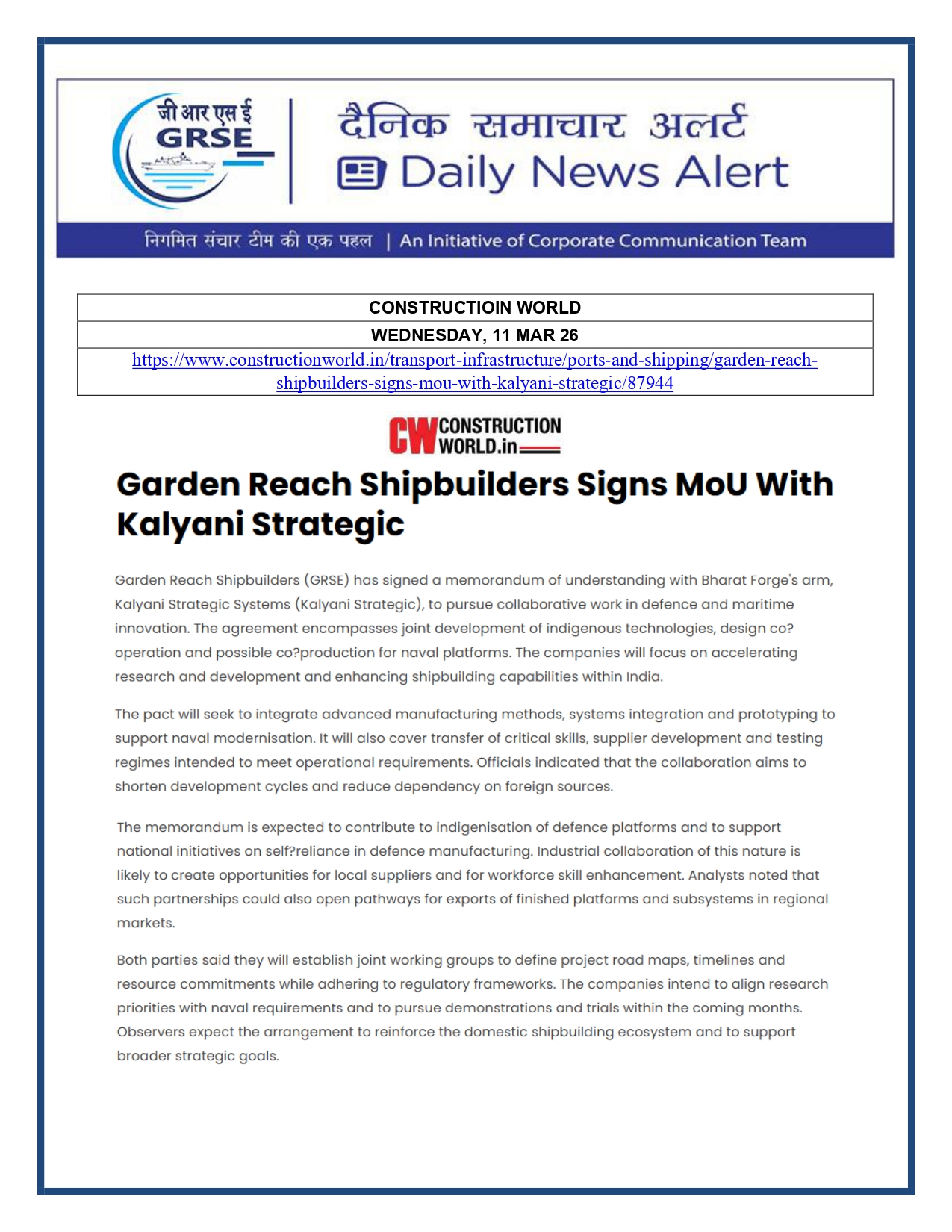  Press Coverage: 12 MAR 26: CHAPTE CHAPTE 